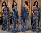 Banarasi Linen Tissue Saree Blue