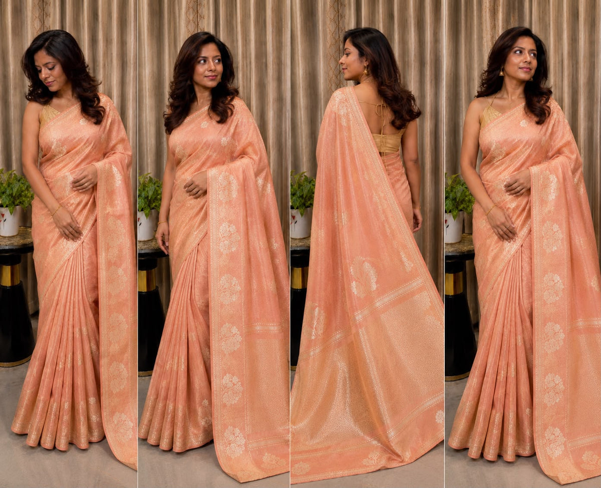 Banarasi Linen Tissue Saree Peach