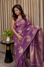 Banarasi Linen Tissue Saree Purple