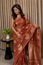 Banarasi Linen Tissue Saree Rust Orange