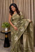 Banarasi Linen Tissue Saree Sage Green