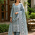 Jamdani Cotton Blend Suit Set Dusty Blue