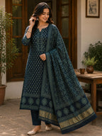 Modal Silk two piece dress material set- Indigo