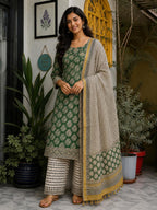 Kota Doria 3 Piece Suit Set -Green