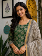 Kota Doria 3 Piece Suit Set -Green