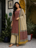 Kota Doria 3 Piece Suit Set -Maroon