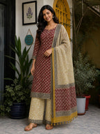 Kota Doria 3 Piece Suit Set -Maroon