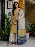 Kota Doria 3 Piece Suit Set -Yellow