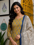 Kota Doria 3 Piece Suit Set -Yellow
