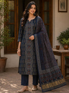 Premium Modal Silk two piece dress material set- Indigo