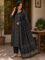 Premium Modal Silk two piece dress material set- Indigo