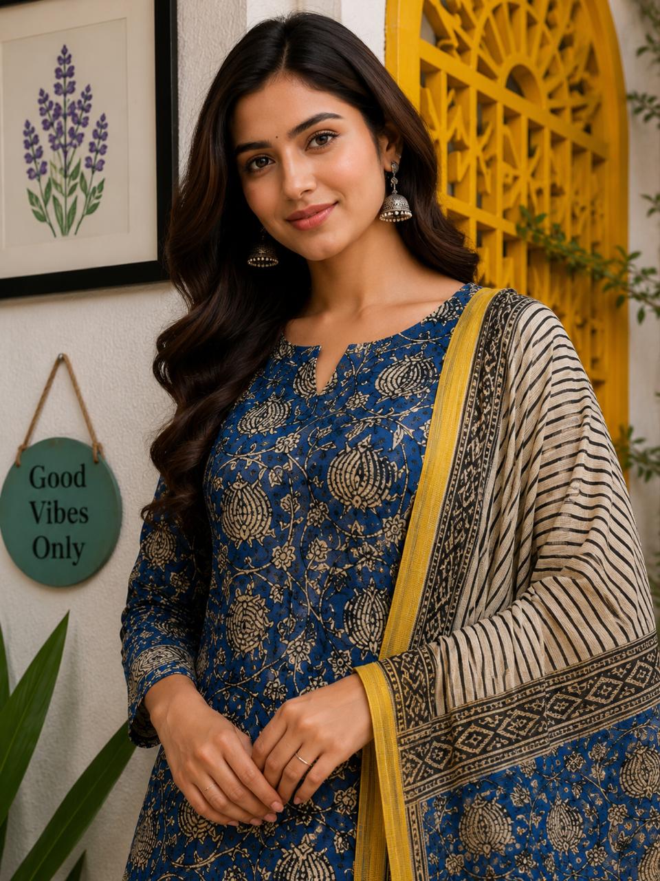 Kota Doria 3 Piece Dress Material -Blue