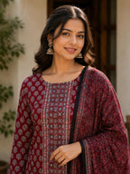 Premium 2 Piece Modal Silk Suit Set -Maroon