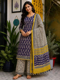 Kota Doria 3 Piece Suit Set -Purple