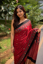 Modal Silk Saree with Mirrorwrok-red
