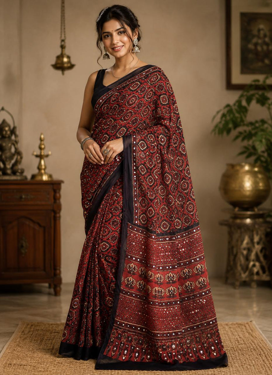 Modal Silk  Mirrorwork Saree