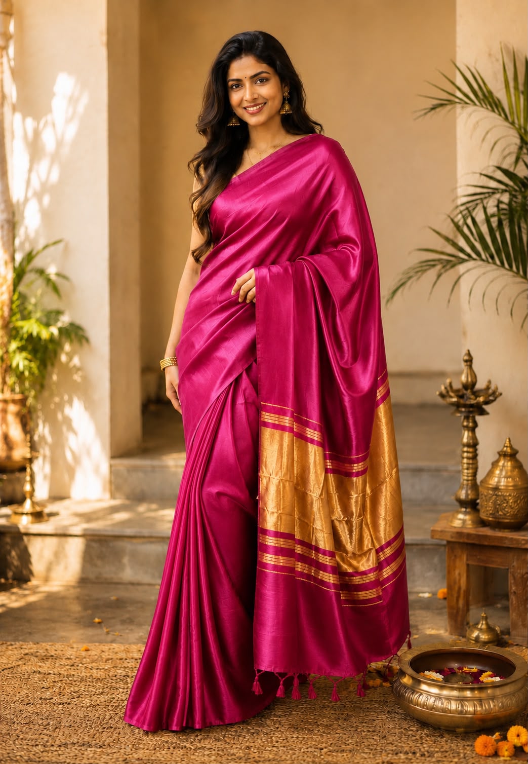 Plain Modal Silk Saree -Rani Pink