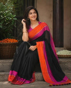Mul Cotton Saree Black