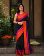 Mul Cotton Saree Black