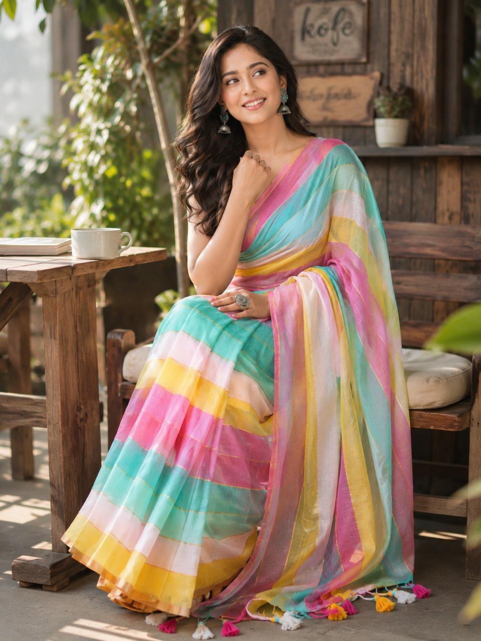 Mul Cotton Saree -rainbow