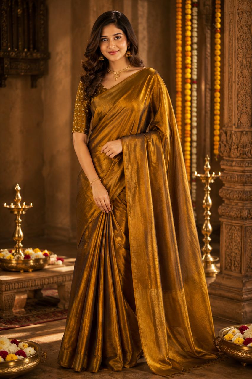 Raga Tissue Cotton Saree Copper