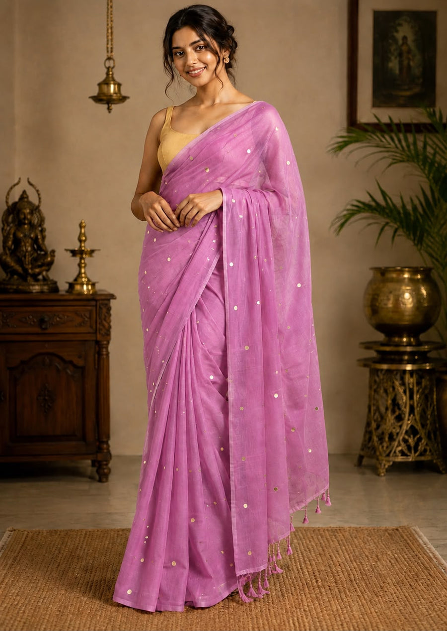 Mul Cotton with Chumki and tassels- Pink