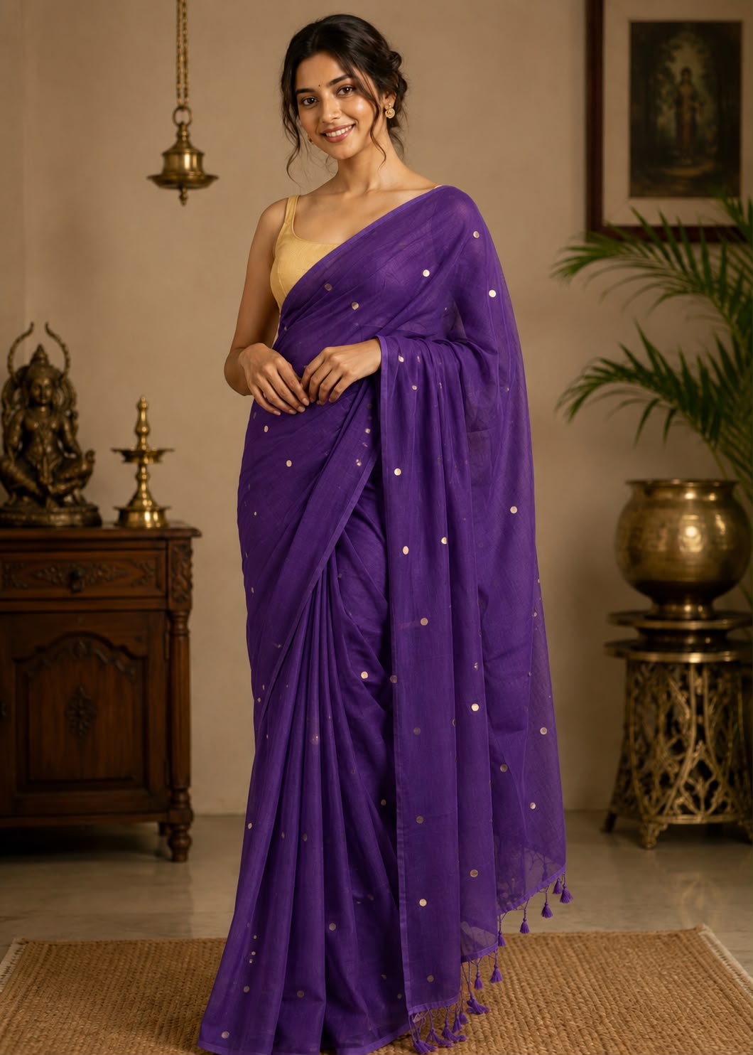 Mul Cotton Chumki Work- Purple
