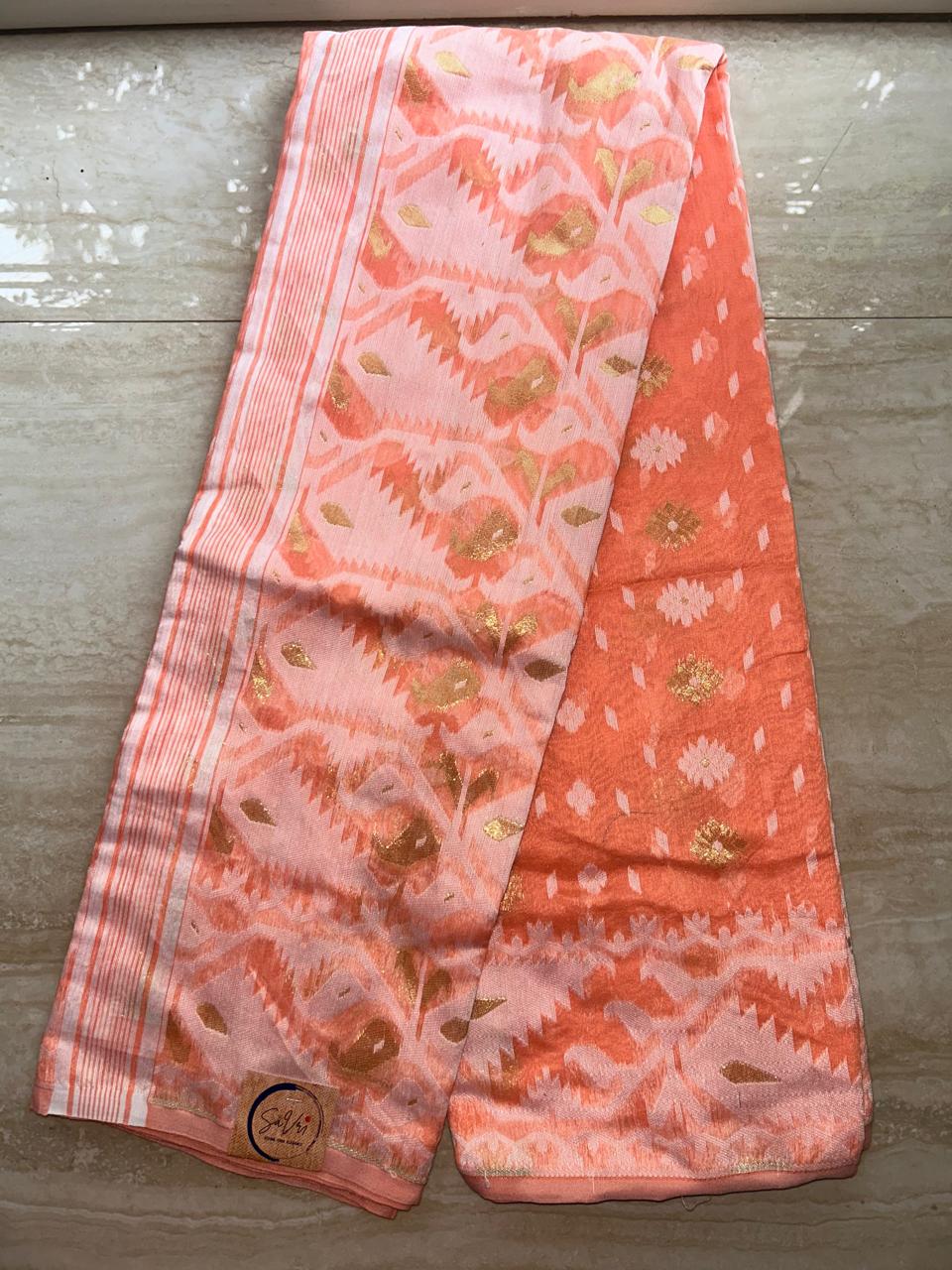 Jamdani Cotton Blend Suit Set Peach