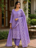 Jamdani Cotton Blend Suit Set Lavender