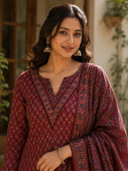 Premium 2 Piece Modal Silk Suit Set -Maroon