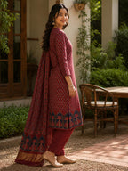 Premium 2 Piece Modal Silk Suit Set -Maroon