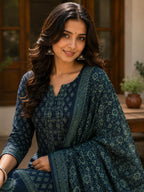 Modal Silk two piece dress material set- Indigo