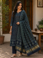 Modal Silk two piece dress material set- Indigo