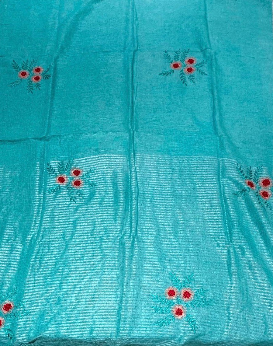 Pure Linen Saree with Hand Embroidery
