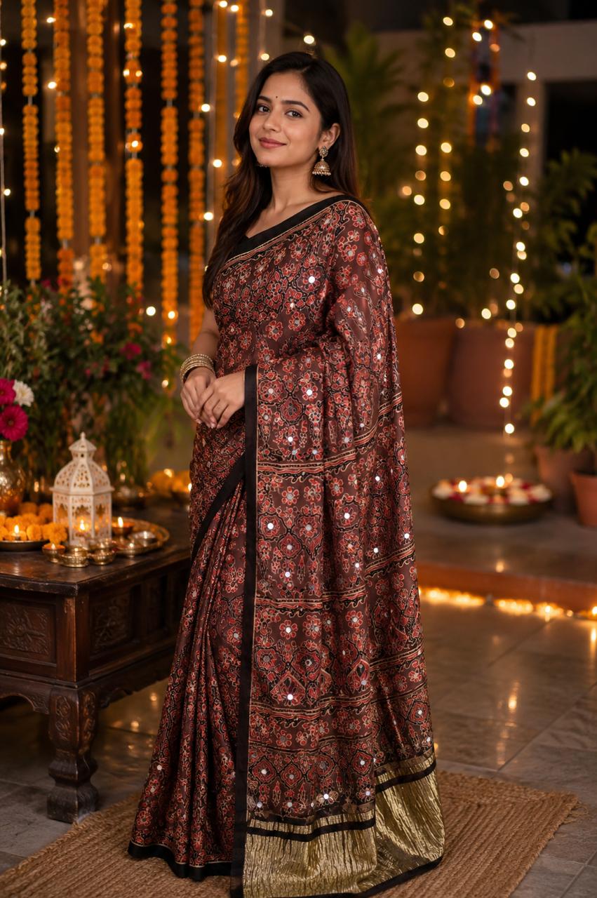 Modal Silk Saree with mirrorwork