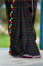 Mul Cotton Kantha Embroidery Saree Black
