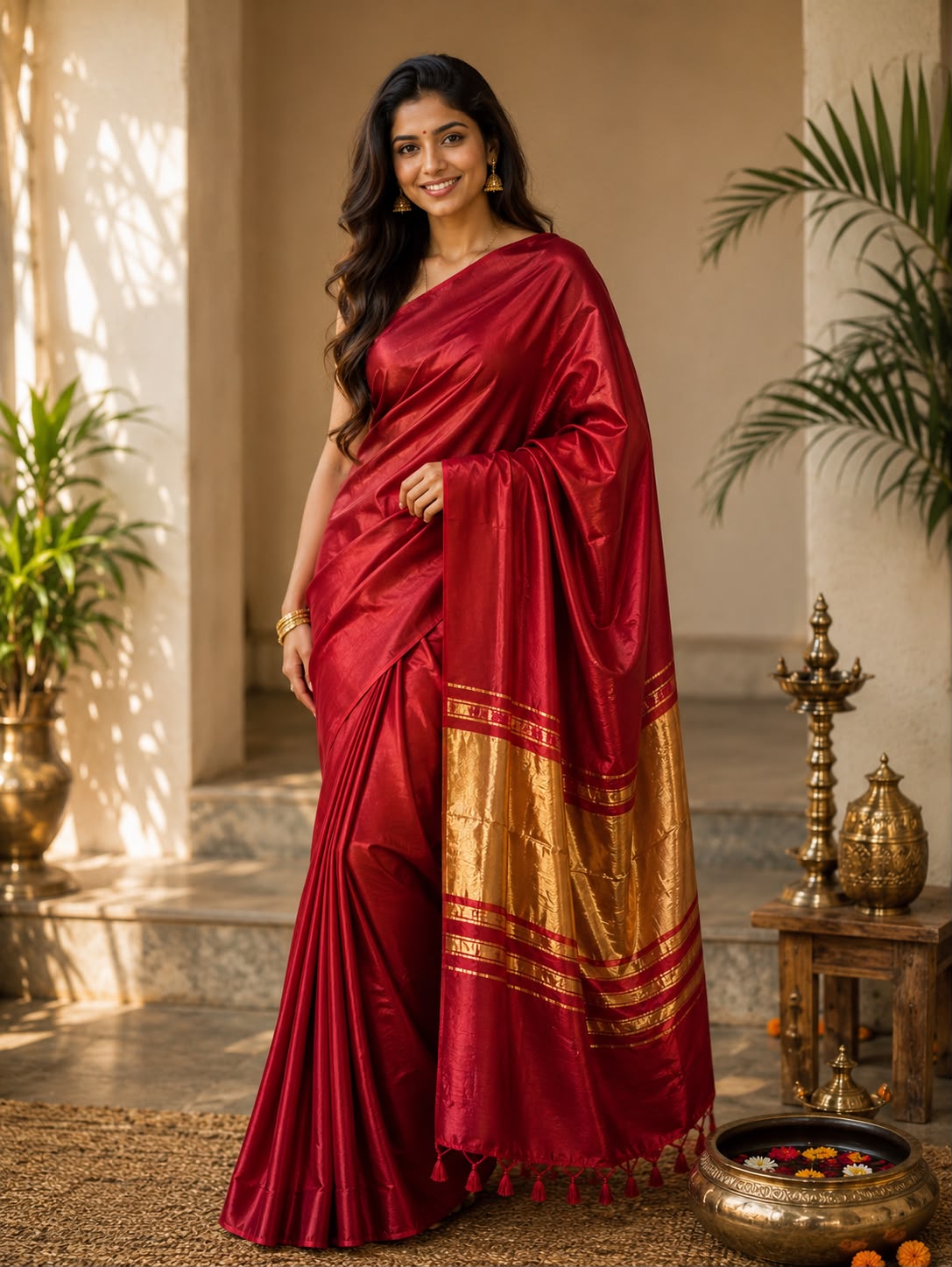Plain Modal Silk Saree- Ruby Red