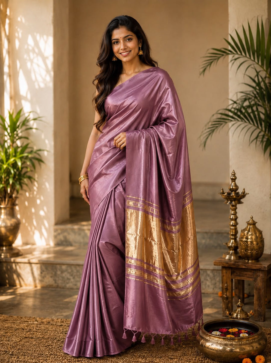 Plain Modal Silk Saree= Mauve