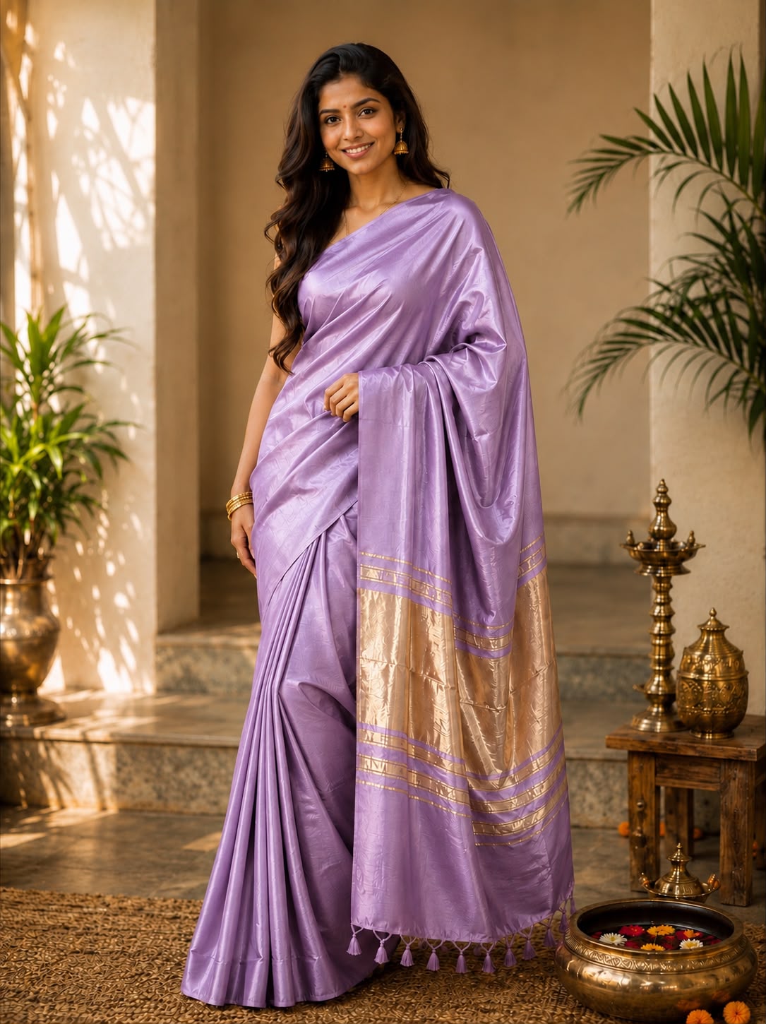 Plain  Modal Silk Saree -Lavender