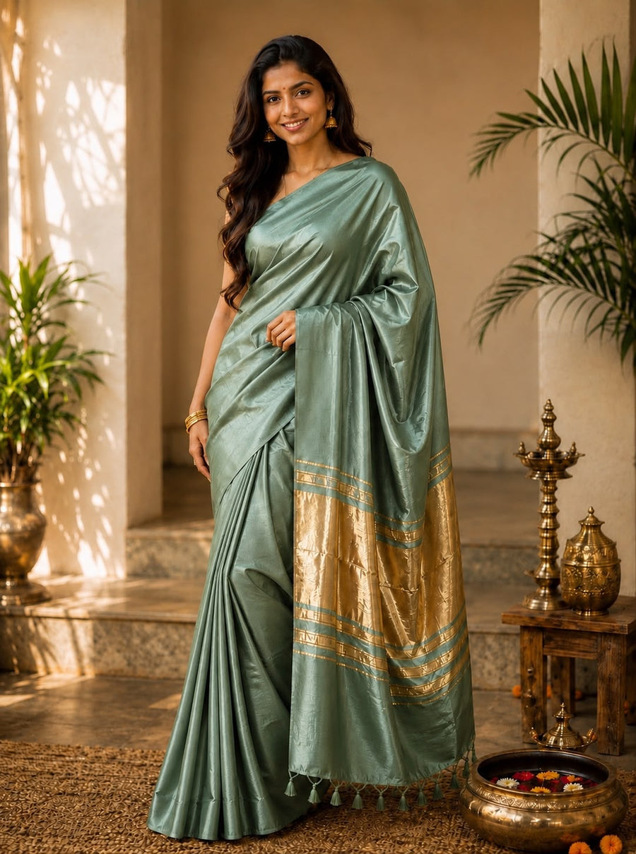 Plain Modal Silk Saree = Sage Green