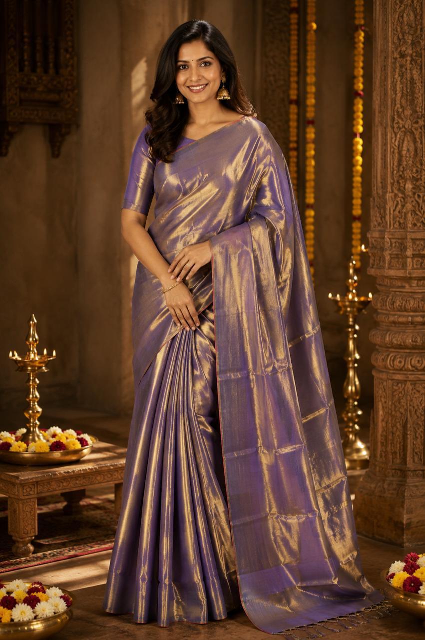 Raga Tissue Cotton Saree Mauve