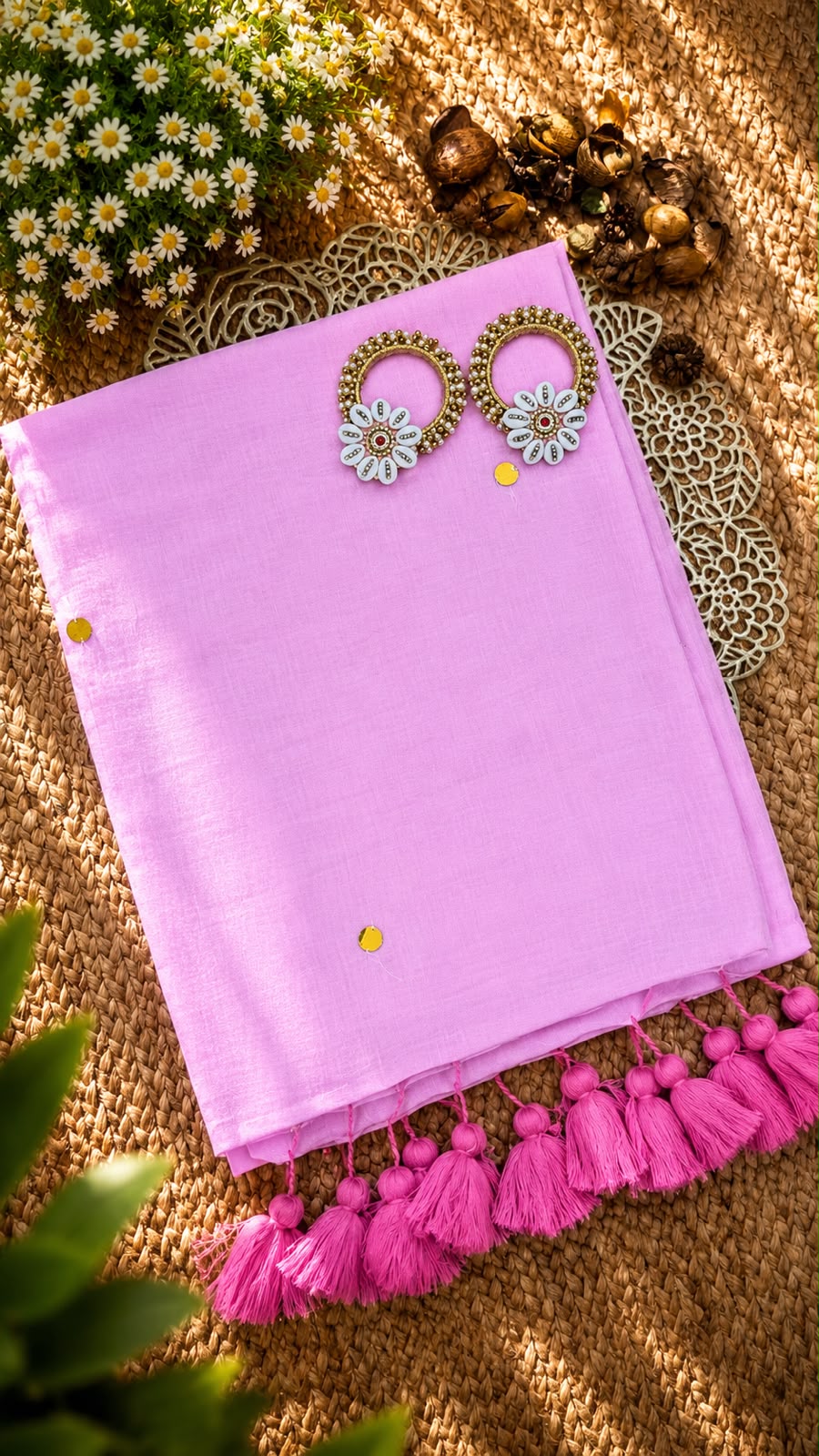 Mul Cotton with Chumki and tassels- Pink