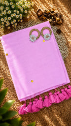 Mul Cotton with Chumki and tassels- Pink