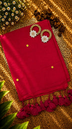 Mul Cotton  Saree with Chumki Work and Tassels Pink